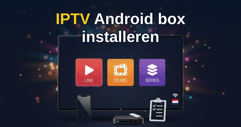 IPTV installeren op Android box met afstandsbediening en tv-scherm