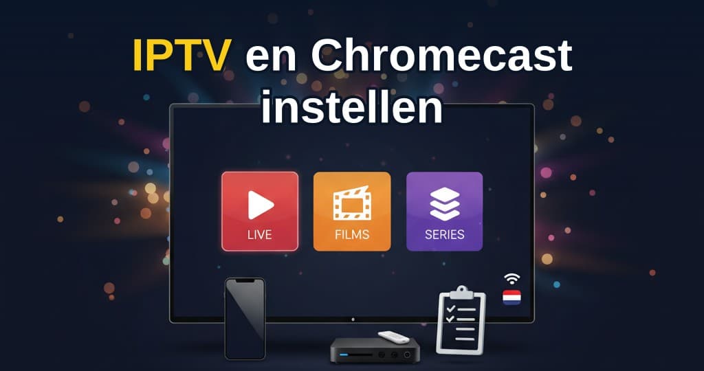 IPTV Chromecast installatie handleiding met smartphone en tv-scherm