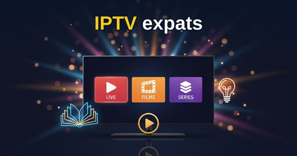 Expat kijkt naar Nederlandse tv via IPTV op laptop in buitenlandse woonkamer