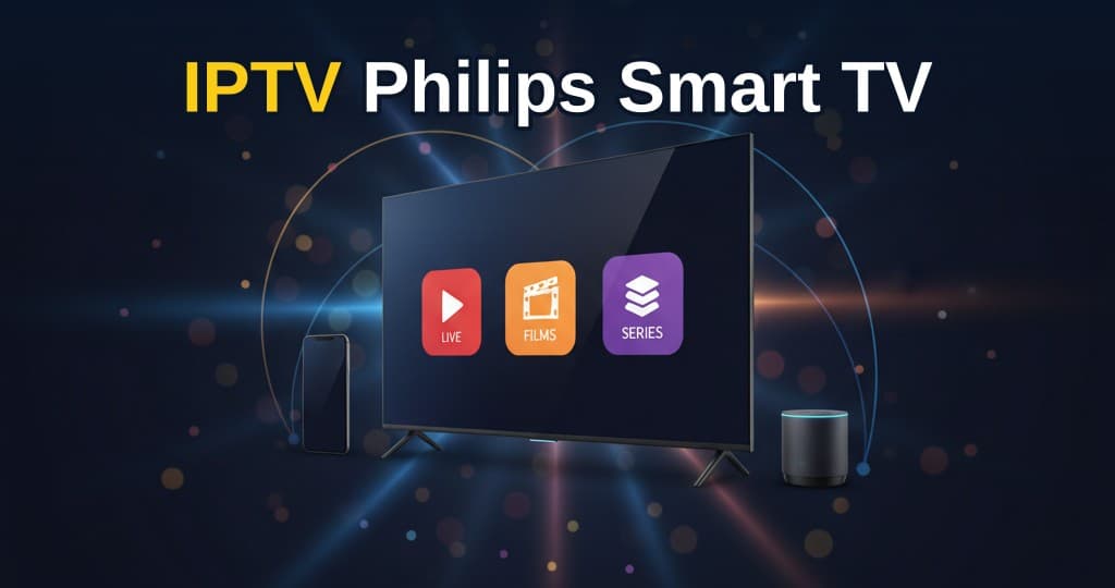 Philips Smart TV met IPTV-app op het scherm, klaar om live tv te kijken.