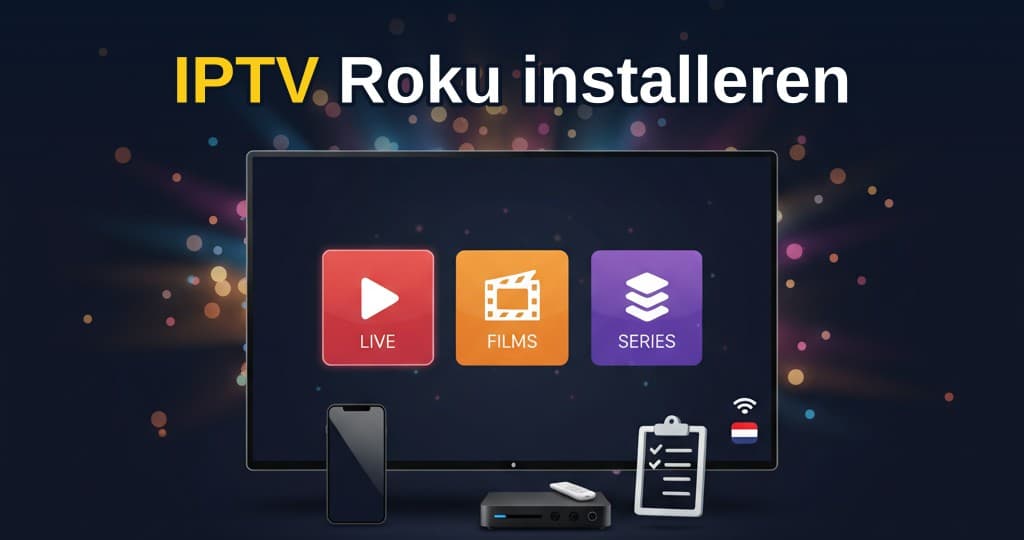 IPTV Kopen installatiegids voor Roku met afstandsbediening en tv-scherm